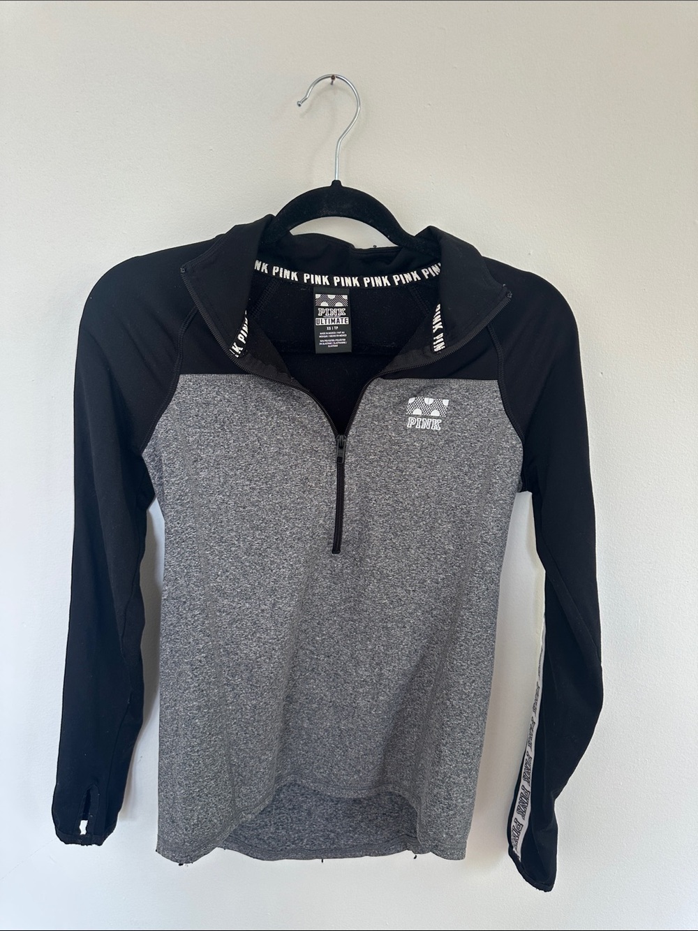 PINK Victoria's Secret Gray & Black Half-Zip Athletic Pullover